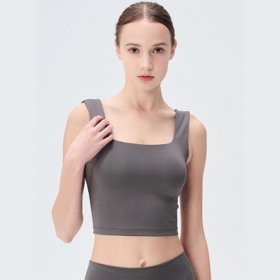 Uシェイプスムースクロップドタンク／Iグレー