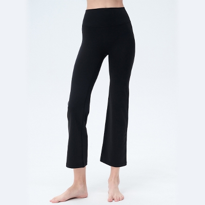 ハイライズベルボトムクロップドパンツ／ブラック