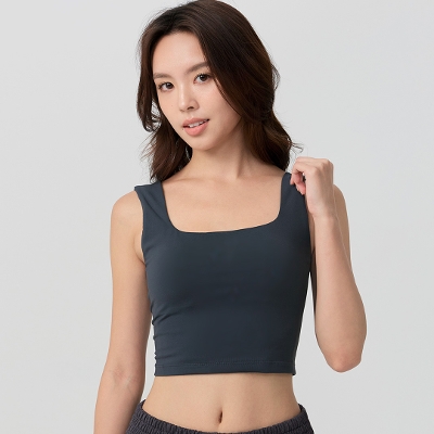 Uシェイプスムースクロップドタンク／ネイビー