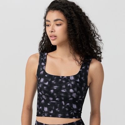 Uシェイプスムースクロップドタンク／パープルスポッテッド