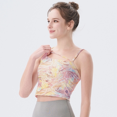 ジェイドアシンメトリークロップドタンク／カラフルフェザー