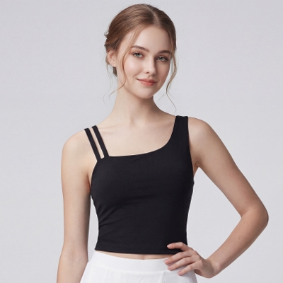 キャミソールアシンメトリークロップドタンク／ブラック