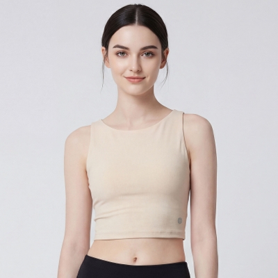 ハイネッククロップドタンク／ライトカーキ